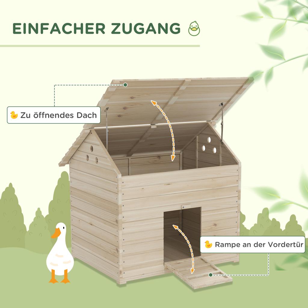 Holz Entenhaus Geflügelstall für 2-4 Enten mit zu öffnendem Dach Erhöhte Füße Luftlöcher Natürlich