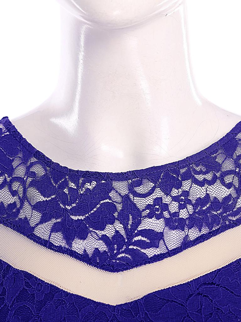 Damen Patchwork Floral Spitze Lyrisches Tanzkleid Langarm Taille Seiten Ausgeschnitten Rückenfrei Fließendes Netz Performance-Kleid