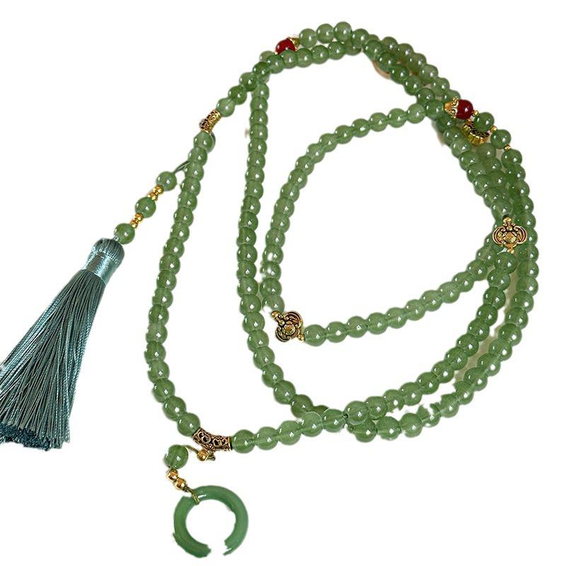 108-Bead Green Tassel Necklace - Long Chinese-Style Sweater Chain Accessory