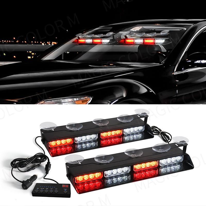 2-in-1 32 LED Car Strobe Lights For Emergency Flash Warning Lamp Windshield Bar Red Blue Amber White Waterproof Auto Assembly