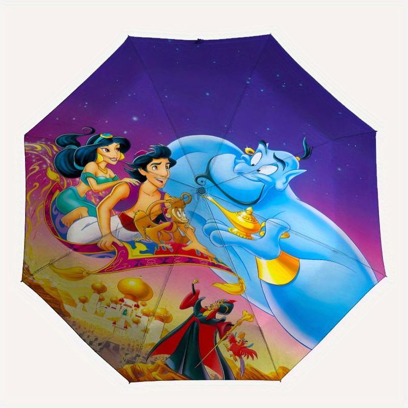 Aladdin and the Genie Cartoon Umbrella, Portable 3-Fold Compact Umbrella, Suitable for Camping, Hiking and Travel, Ideal Easter Birthday Gif