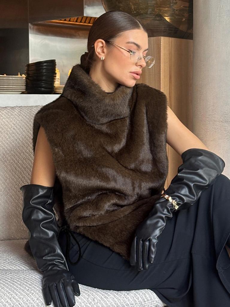 European and American fashion imitation mink fur vest women's winter thickened warm brown plush vest top