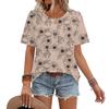 Women's Casual Fashion Round Neck Floral Printed Pleated Short Sleeve T,shirt Top