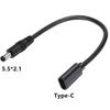 JUNSUNMAY 25cm Type-C Female To DC 5.5mm X 2.1mm Male Adapter Cable 5V 3A Power Extension Cord