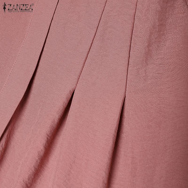 ZANZEA Women Casual Turn Down Collar Solid Color Loose Half Sleeve Long Dress