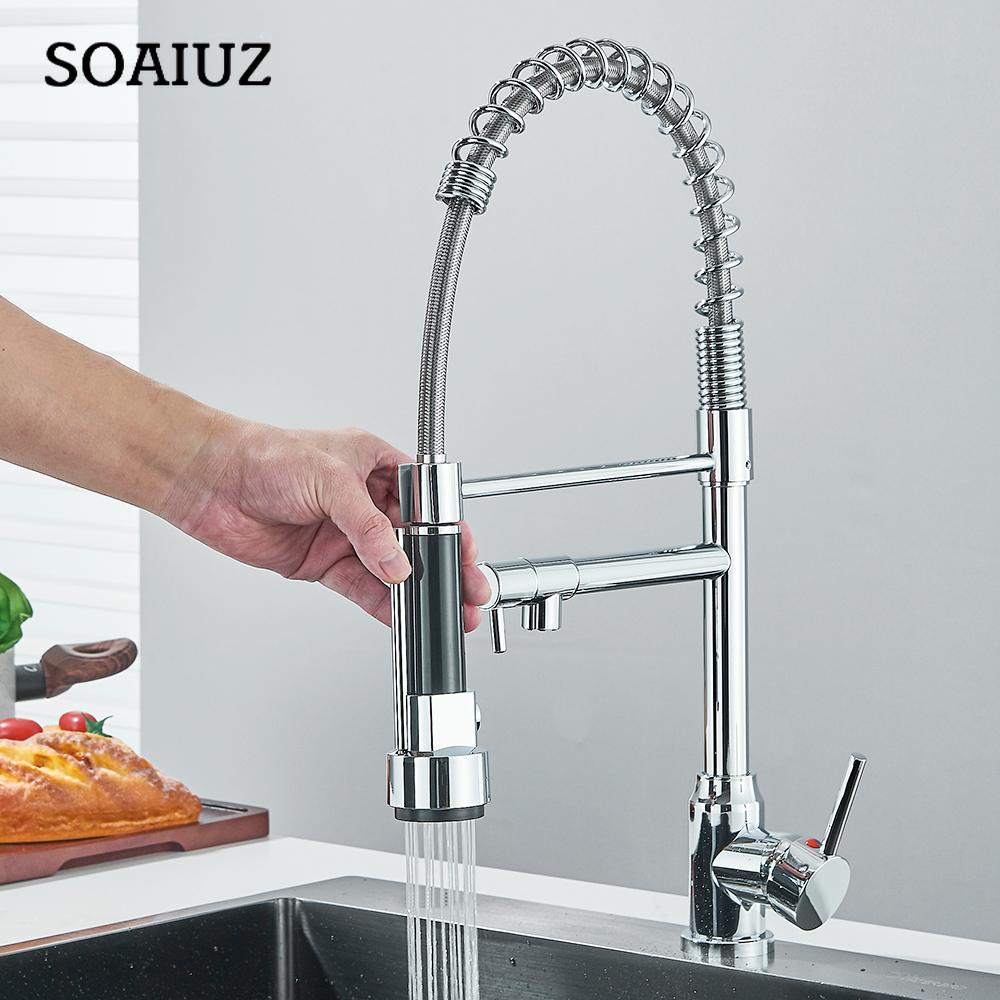 Pull Down Spring Kitchen Faucet Single Lever Hot Cold Mixer Water For Kitchen Sink Dual Spout Nozzle Faucets Crane