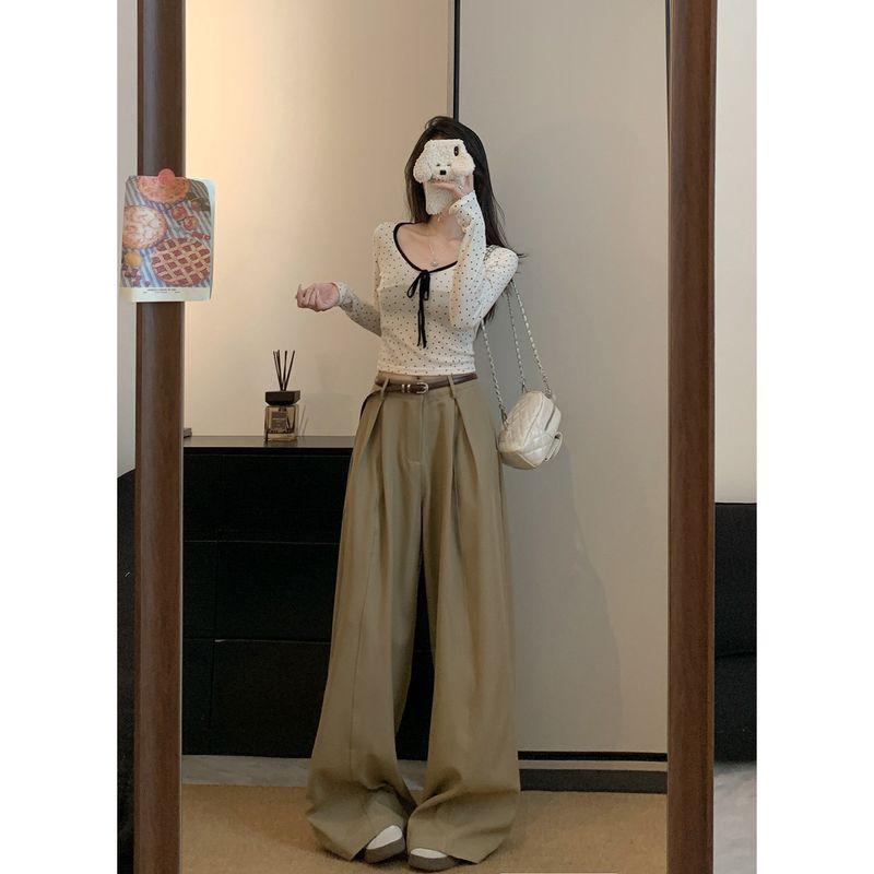 Kumikumi Stylish Minimalist Pure Color Suit Casual Pants Female Fall Loose Slim Looking Drooping Wide-Leg Pants Pants