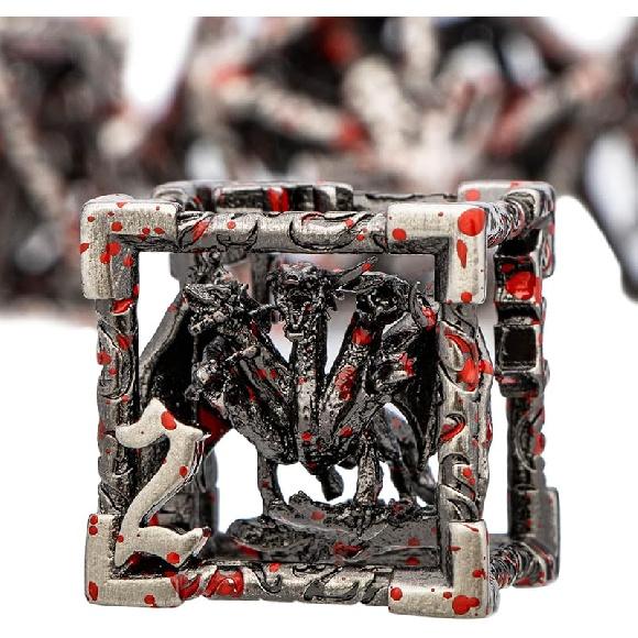 ARUOHHA Hollow DND Dice Set Copper Blue 5-Headed Dragon D and D Dice with Gift Box, Dungeons and Dragons Role Playing Games 7PCS Metal Polyhedral