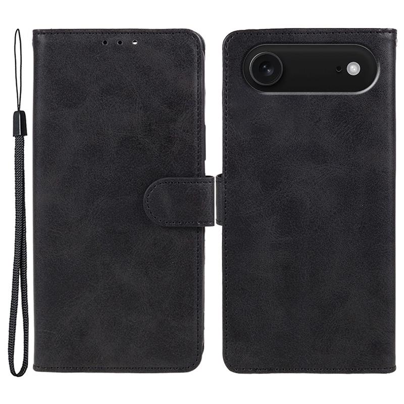 For iPhone 17 Air Case Calf Texture PU Leather Wallet Phone Cover with Wrist Strap