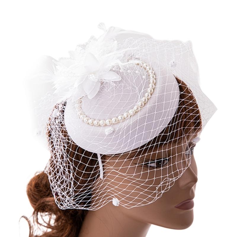 

Feather Fascinator Veil Tea Party Fascinator Derby Hat Women Fascinator Headband білий