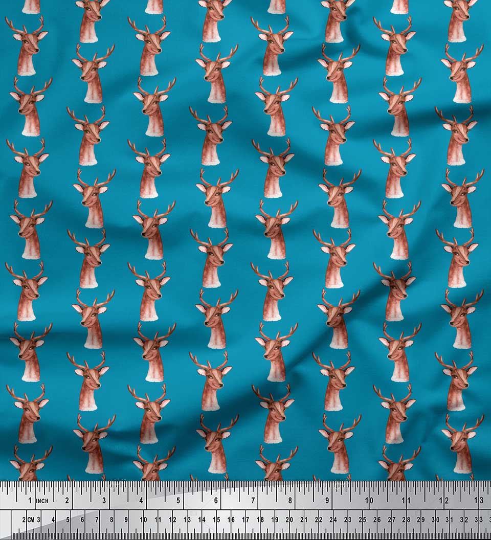 

Тканина Soimoi Purple Poly Crepe Тканина з принтом обличчя оленя на метр шириною 42 дюйма 42 Inch Wide - Poly Crepe синій