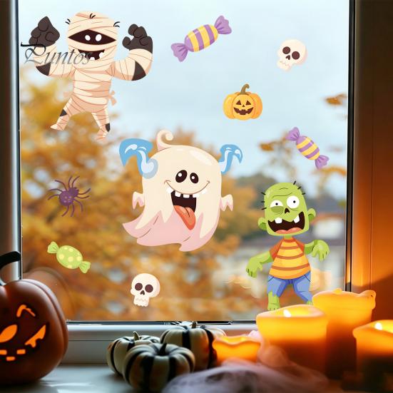 DIY Halloween Window Decorations Static Clings, Cartoon Ghost Pumpkin Witch Monsters Decals, Waterproof Festive Holiday Home Decor Removable