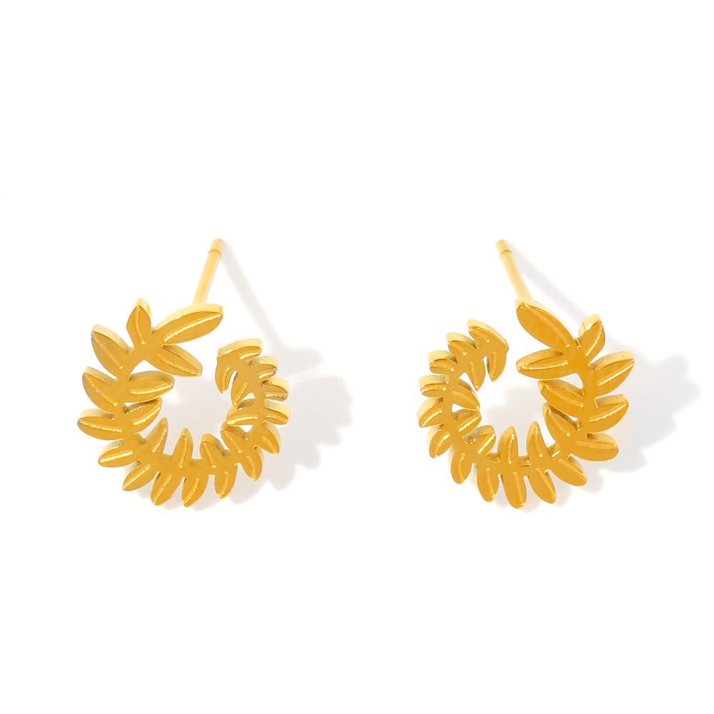 Hepburn Wheat Ear & Leaf Earrings: Retro Titanium Steel with 18k Gold Plating – Versatile, High-End Design for Women
