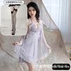 Sexy nightdress big butterfly neck suspender skirt mesh robe set women's pajamas Douyin popular home nightdress