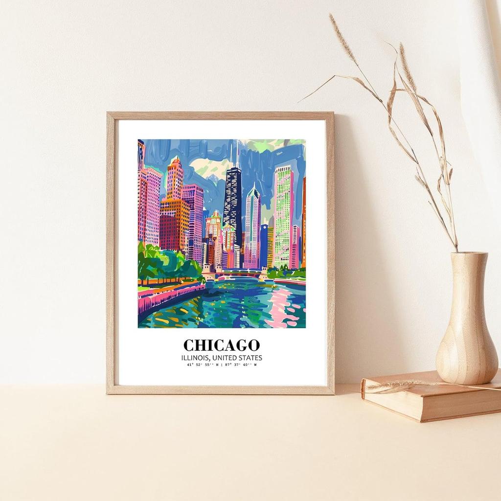 Eleville 8X10 Unframed Chicago Skyline Illinois United States World Tour Travel Family Vacation Art Print Poster Wall Office Home Decor mgn017