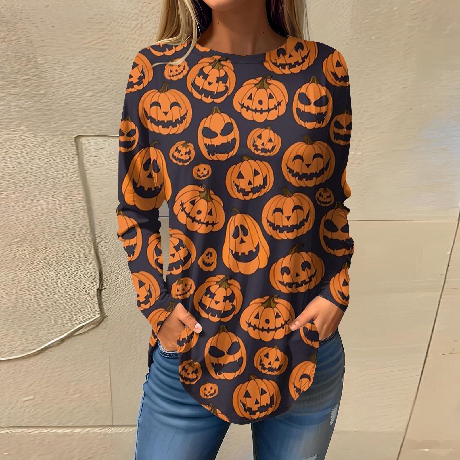 

Женская свободная футболка с длинным рукавом с круглым вырезом и принтом, верхний пуловер L шафрановый