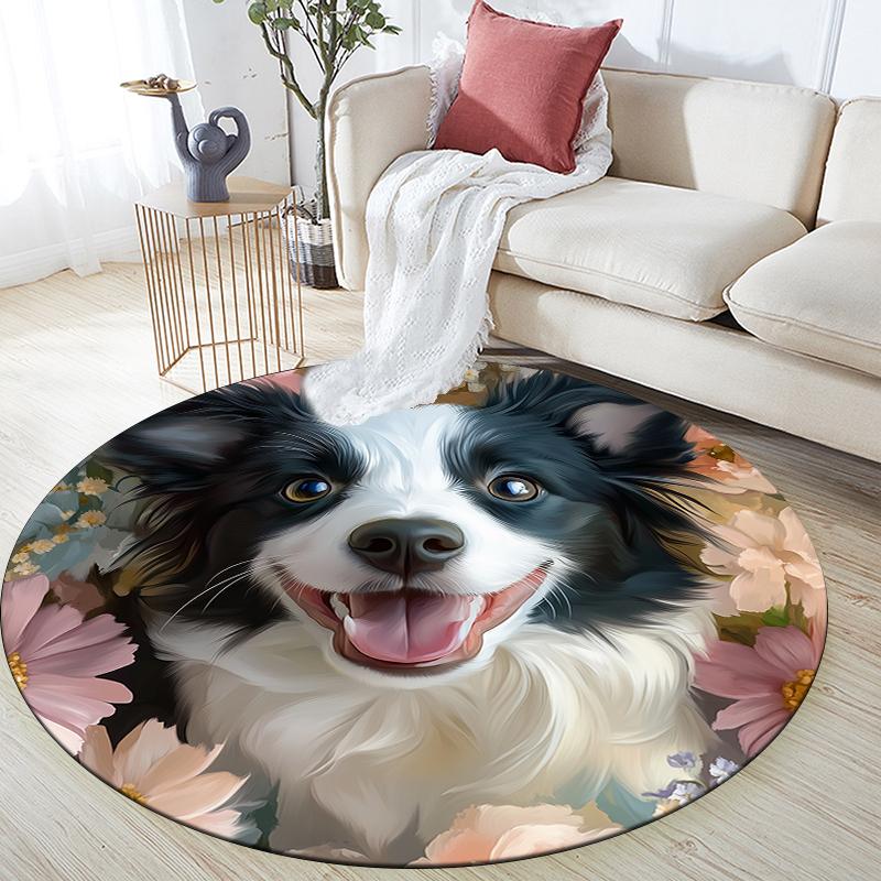 

Cute Border Collie pattern round rug,Carpet Rug for Living Room Bedroom Playroom ,Non-slip Floor Mat,Holiday Gifts and Birthday Gifts. 80cmx80cm