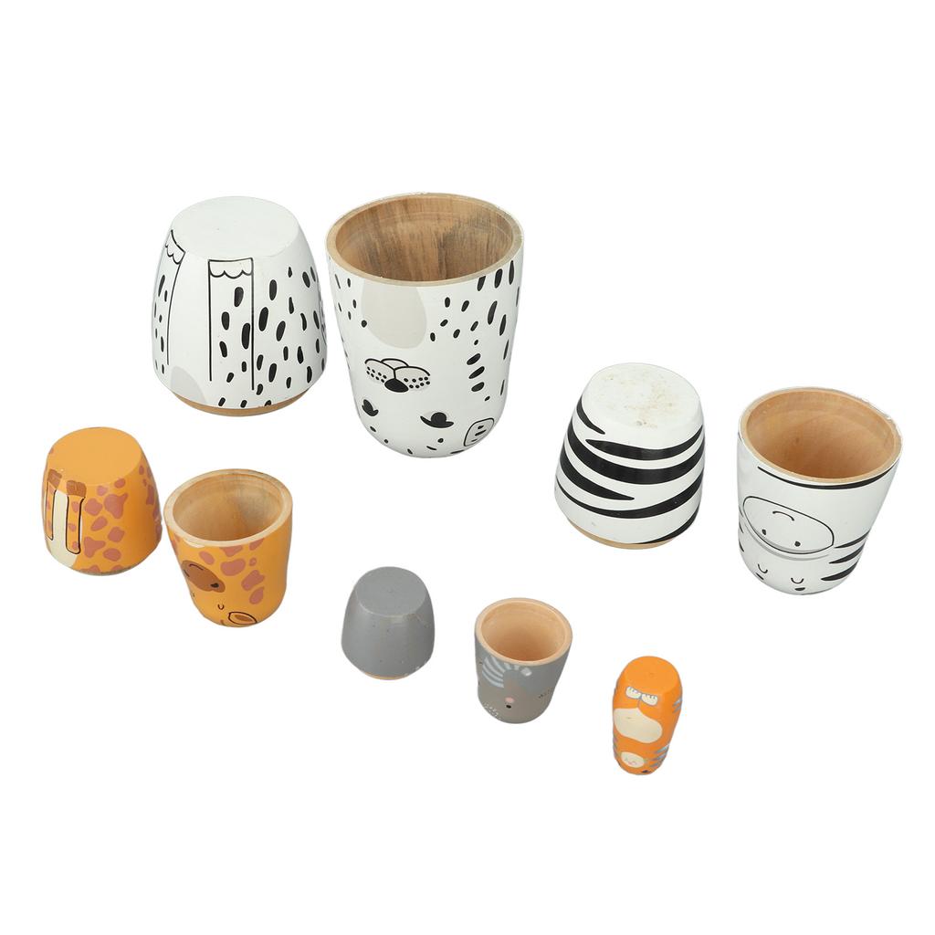 5Pcs Russian Nesting Dolls Hand Made Exquisite Wooden Animal Nesting Dolls for Christmas Gift House