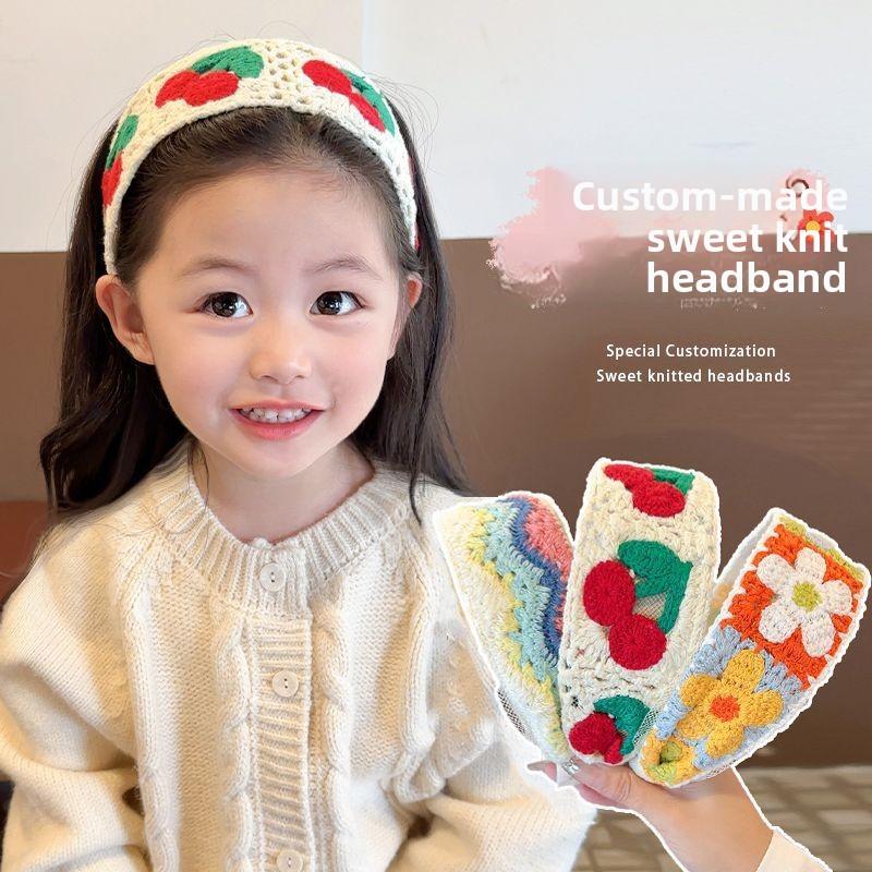 Kids' knitted embroidered flower headbands,sweet colorful fabric style,tidy broken hair gently,comfy must-have hair accessories