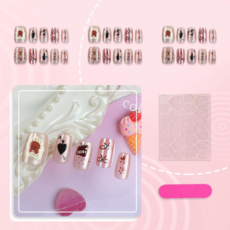 30-Piece High-End Cat Eye Bear & Heart Rhinestone Nail Stickers - Wearable, Detachable, Assorted Sizes
