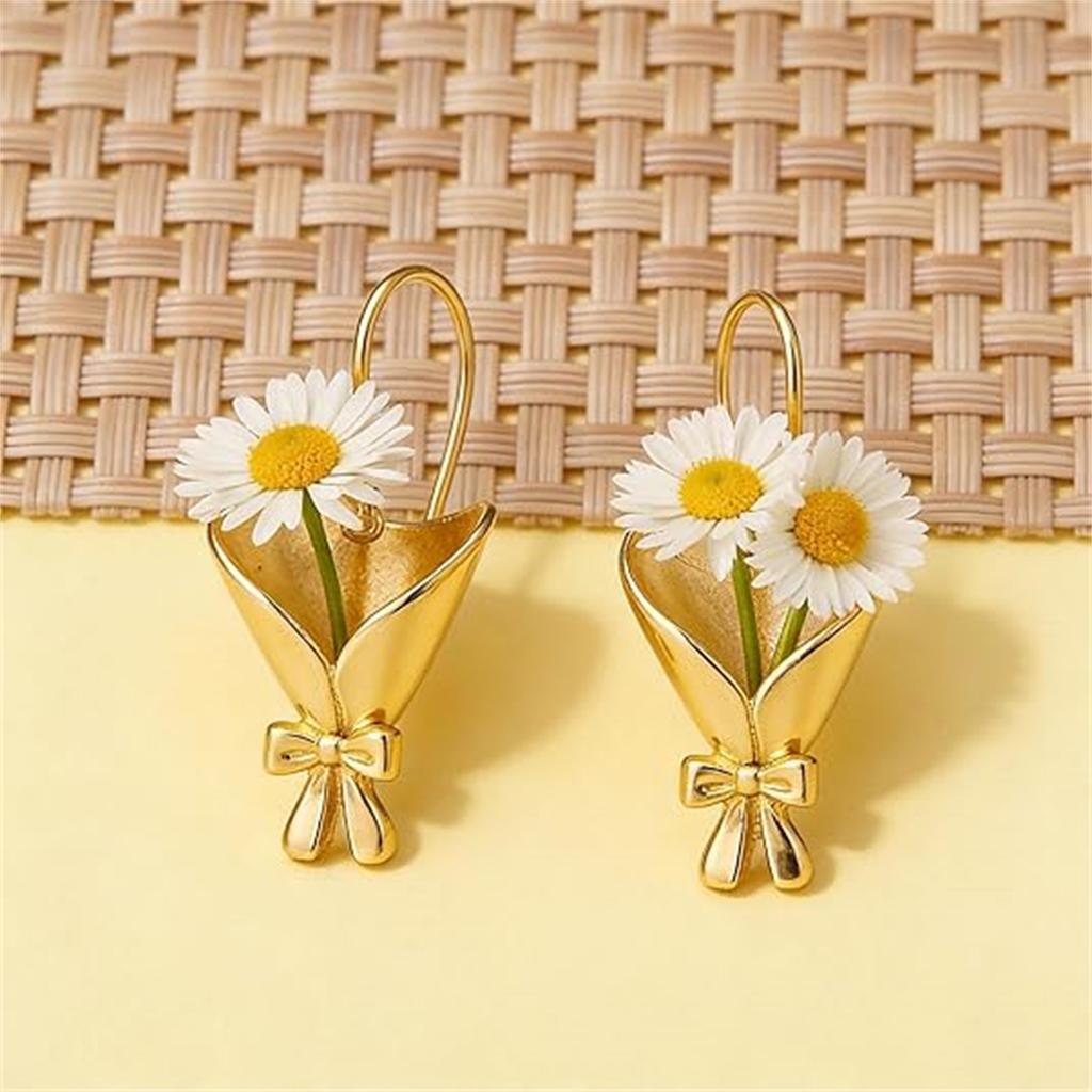 Romantic Gold Color DIY Flower Holder Earrings For Women Creative Insertable Flowers Bouquet Vase Earring Party Wedding Jewelry