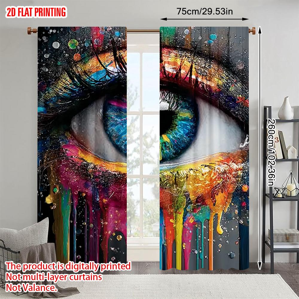 2pcs   Plane Printing Popular Curtains Dazzling Abstract Eye Theme Versatile Durable Polyester (without Rod) Festive for