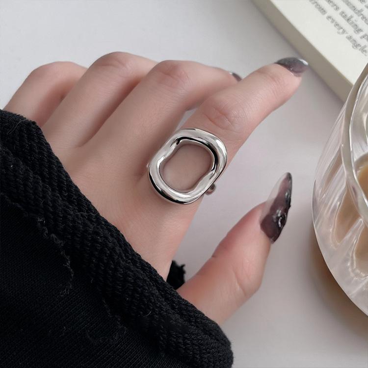 

S925 Sterling Stylish Silver Ring For Women With Modern Geometric Design And Versatile Fit Adjustable