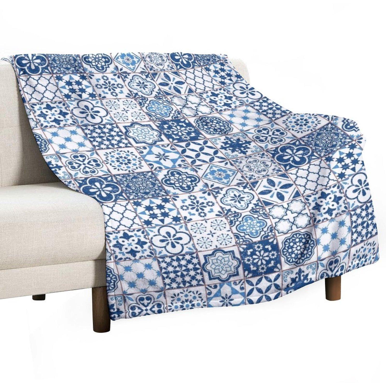 

Portuguese Azulejos Throw Blanket Decorative Throw Sofa Quilt christmas gifts Cute Plaid Blankets 30x40in
