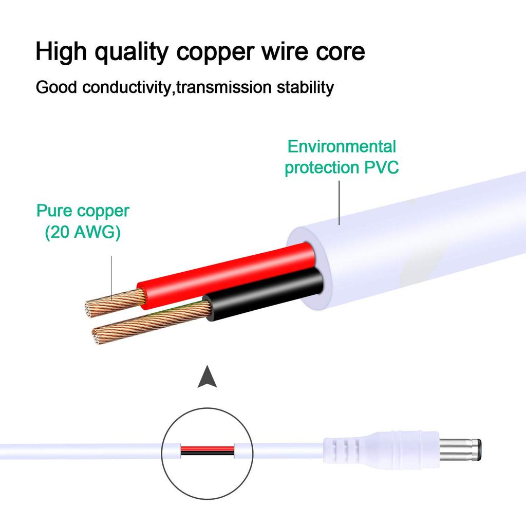 DC 12V Extension Power Cable Male To Female 2.1mm*5.5mm Connector Wire 0.5m 1m 2m 3m 5m 10m White Black Power Cord For LED CCTV 5