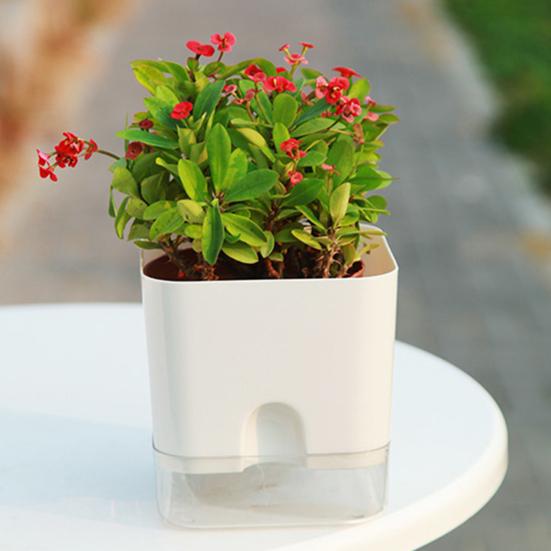 Yousheng Square Self Watering Pot with Drainage Hole Clear Reservoir Indoor Outdoor Plants Planting Pot Herbs Succulents Flower Planter with Wick