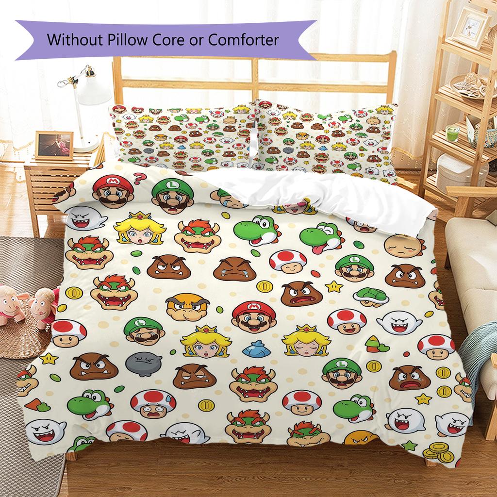 Super Mario 3pcs Bedding Set, Digital Printed Duvet Cover, No Insert, Children's Gift, Multi-Size -HYQ90