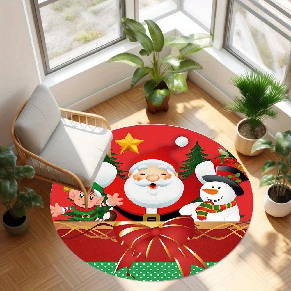 1 Piece Christmas Round Rug Suitable For Living Room Bedroom And Kitchen Home Decoration Room Decoration Gift For Friends And Family