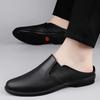 Mules Men Half Shoes For Man Slippers Leather Mens Semi-Drag Casual Shoes Backless Loafers Male Slides Flats Closed Toe Sandals