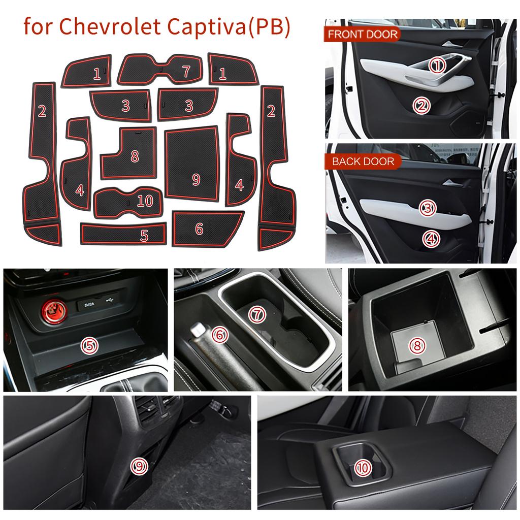 Smabee Car Gate Slot Cup Mat for Chevrolet Captiva 2019 - 2024 Anti-Slip Door Groove Pad Interior Accessories Non-Slip Coaster