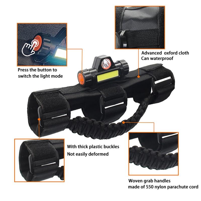 Roof Top Roll Bar Grab Handle with Dome Light Interior Roof Handle Bar Light for Jeep Wrangler CJ YJ TJ JK JL JT 1945-2021