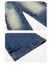 Yongfang American Retro Deep Blue Jeans: Unisex Casual Loose Fit, Cat Whiskers Design, Wide Leg, Straight Long Pants.