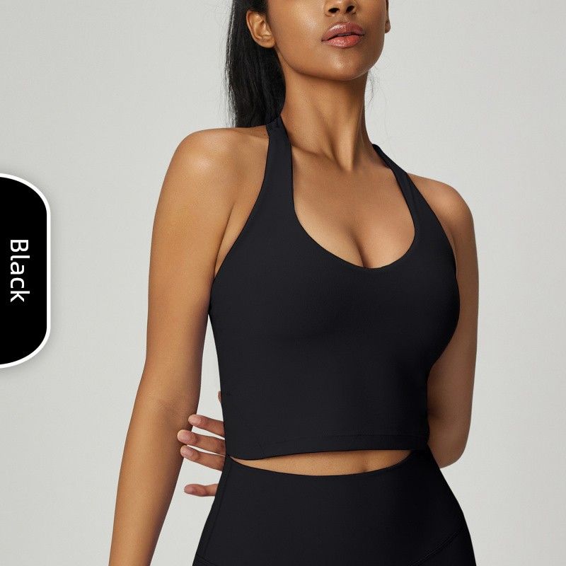 

NUF Nude Feel Спортивное белье халтер для женщин, летний топ с глубоким вырезом U, красивой спинкой, бретелями для йоги, съемными нагрудными подушечками, бюстгальтер для тренировок Black 8