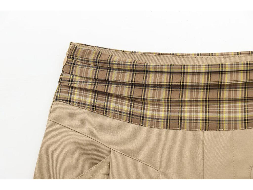 2025 Spring Women's Retro Plaid Patchwork Wide-Leg Pants