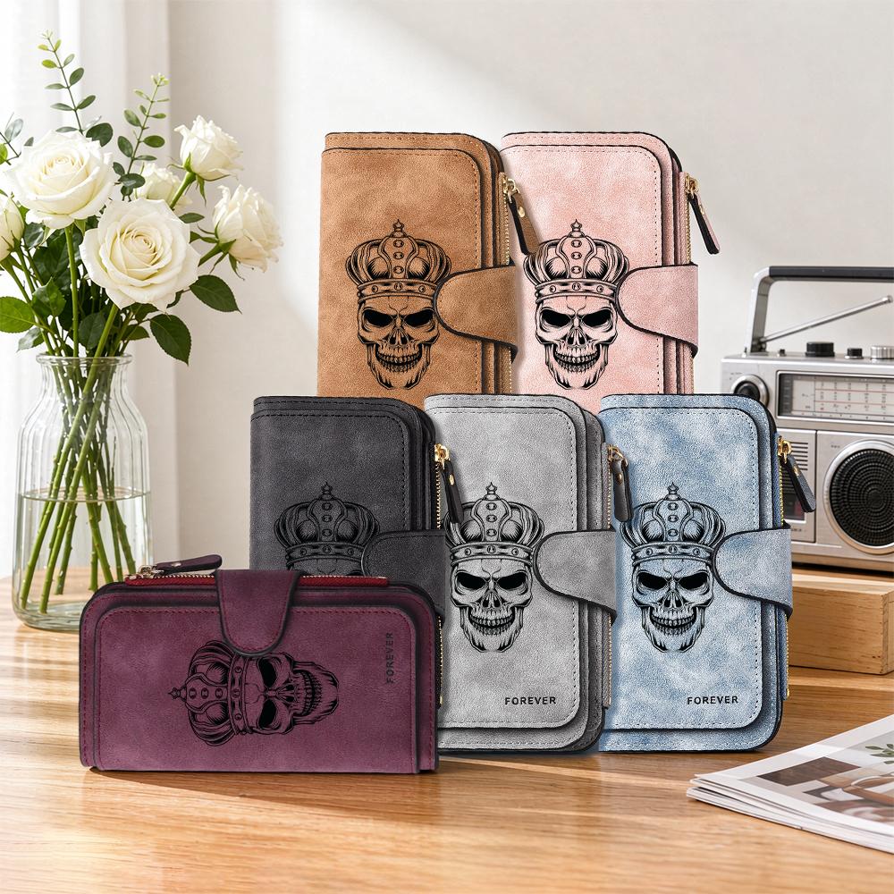 Vintage Skull Print Long Wallet Multifunctional Card Holder Fashion Purse