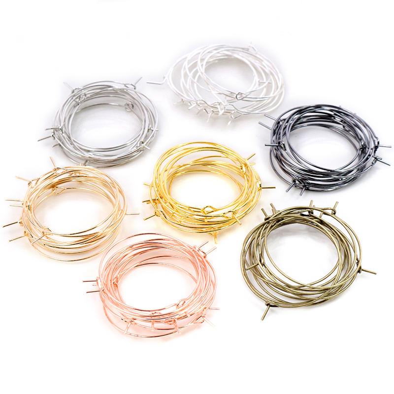 50pcs 20-40mm KC Gold Silver Color Hoops Earrings Big Circle Ear Hoops Earrings Wires For DIY Jewelry Making Supplies