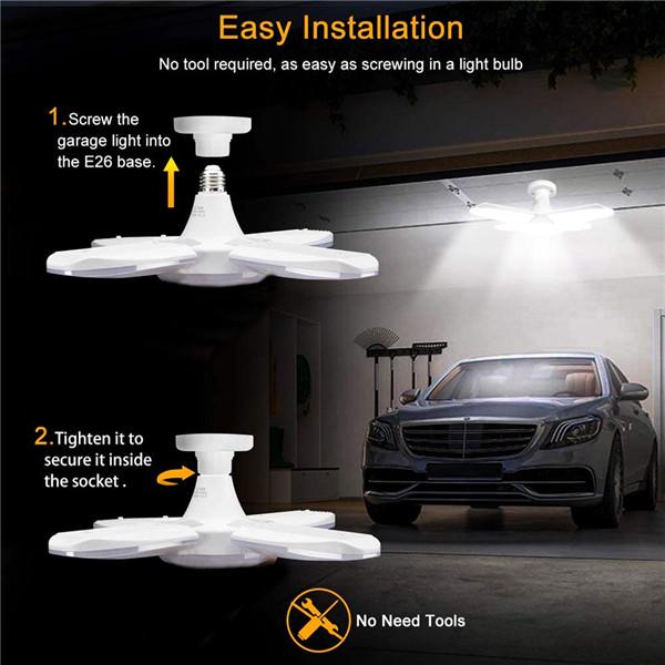 LED Garage Lights 36W Deformable Led Garage Lights 3800LM Led Garage Ceiling Lights with 4 Ajustable Panels