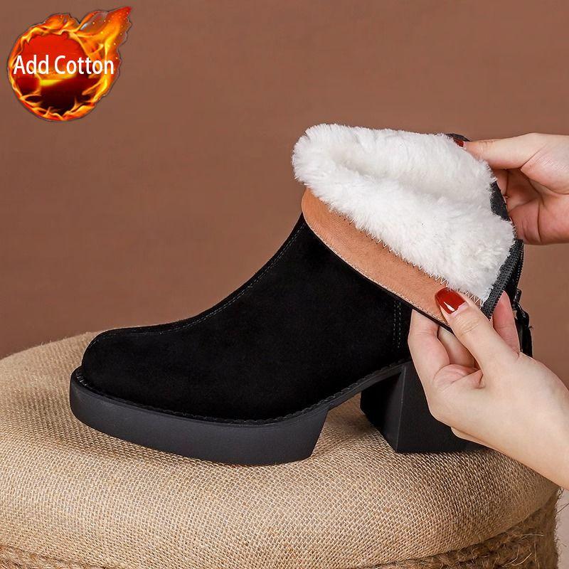 Fashion Booties Round Toe Winter Chunky Heel Warm High Quality Woman Short Shoes Designer Luxury New In Boot Hot Ankle Boots for Women