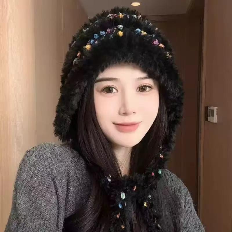 Cartoon cashmere hat, women's autumn and winter thermal straps, knitted ear protector