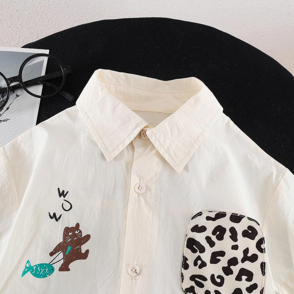 Boys' 2026 Summer Leopard Print Shirt & Pants Set – Stylish Short-Sleeve Two-Piece Outfit