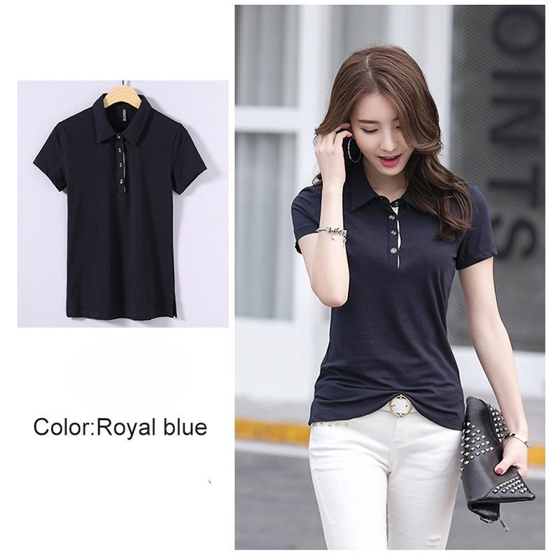 Summer Solid Color Notch Lapel Korean Style Fitted Women's Short Sleeve T-Shirt Simple and Fashionable Top