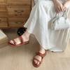 Summer Beach Slippers for Woman Casual Outdoor Black Buckled Strap Female Flat Shoes Soft PU Leather Chic Ladies Slides