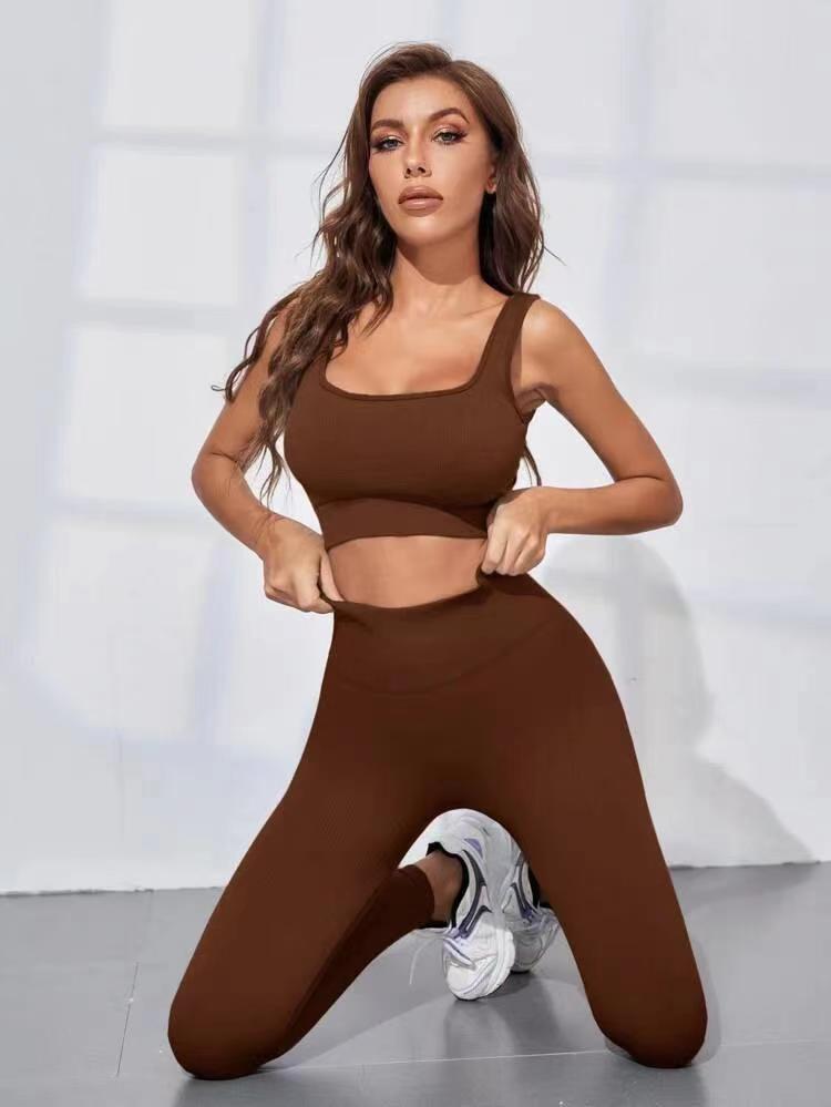 JYL Ribbed Yoga Suit High Waist Hip Lifting Top Outdoor Running Set