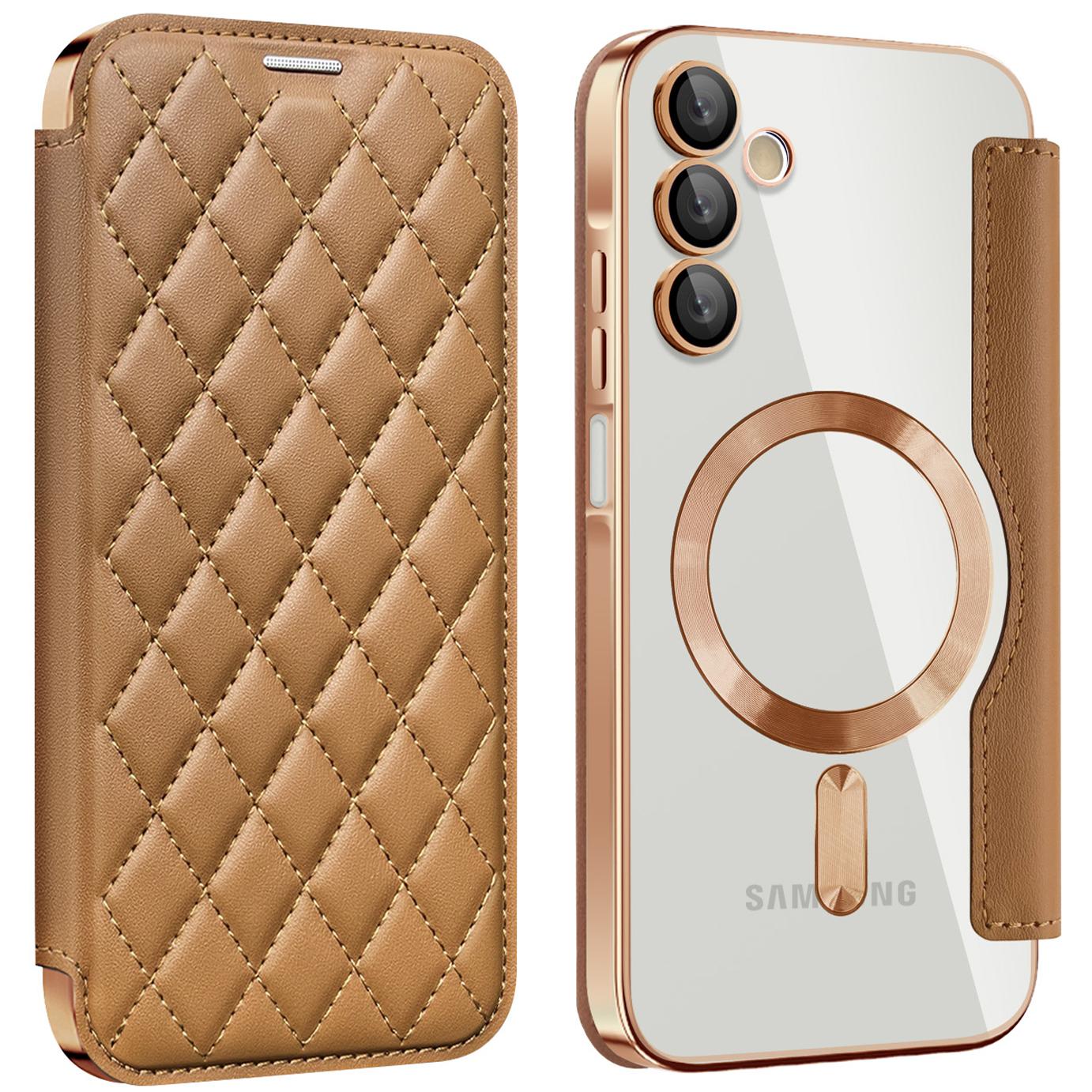 

For Samsung Galaxy A15 4G/A15 5G Magnetic Case RFID Blocking Card Holder Leather Phone Cover Brown