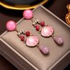 Shell shape splicing pink water drop stacking round stud earrings metal gold-plated design earrings