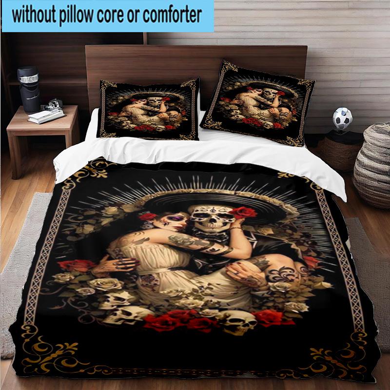 Day Of The Dead Celebration 3pcs Bedding,Including 1pc Duvet Cover And 2pcs Pillowcases Perfect for Christmas,Ideal for Bedroom, Dormitory